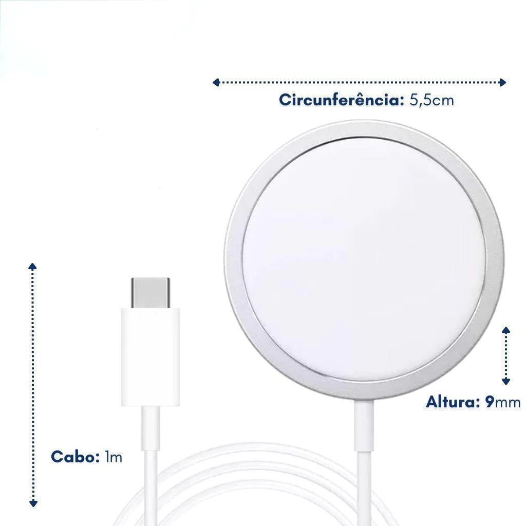 Carregador por Indução Branco – Carregamento Rápido, Magnético e Sem Fio