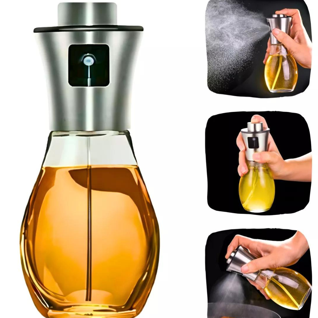 Spray Pulverizador de Azeite e Vinagre 200ml em Vidro e Inox – Precisão, Estilo e Saúde na Cozinha