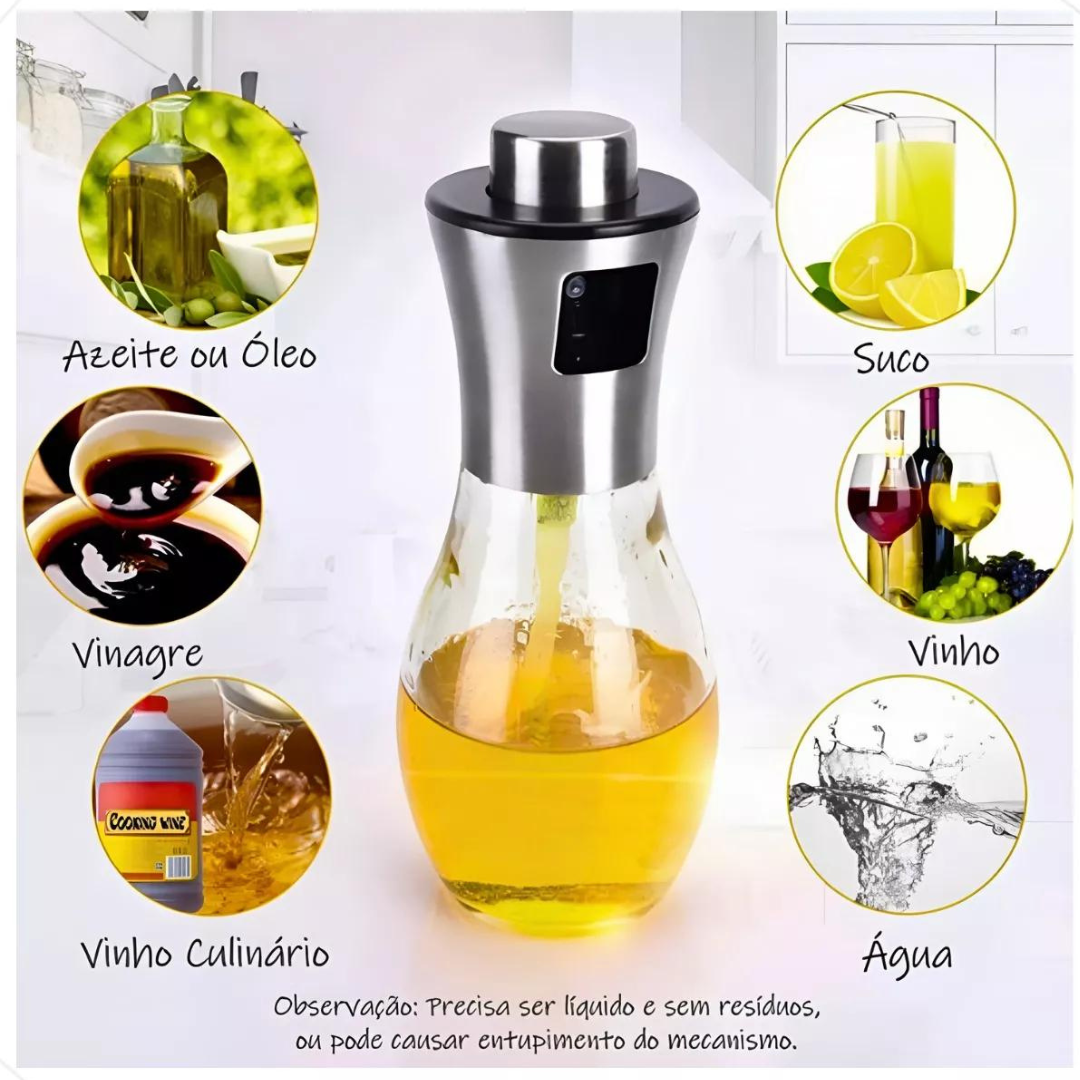 Spray Pulverizador de Azeite e Vinagre 200ml em Vidro e Inox – Precisão, Estilo e Saúde na Cozinha