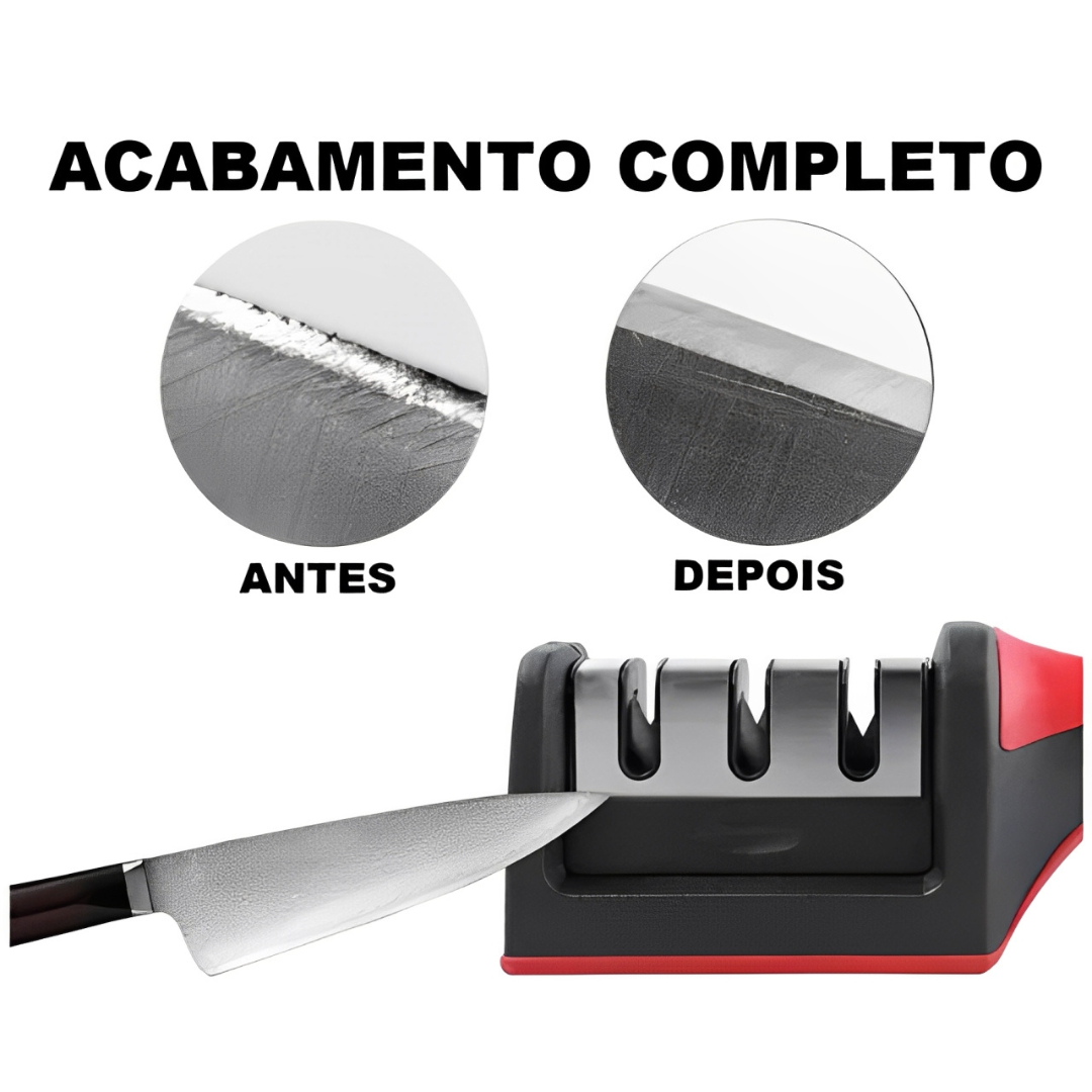 Afiador Amolador de Facas em Aço Inox com 3 Estágios – Linha Profissional