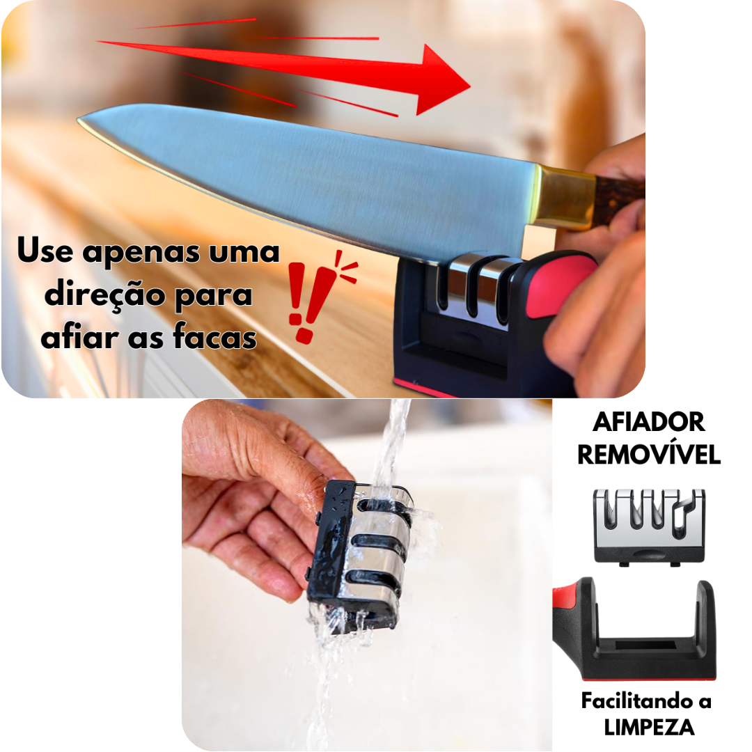 Afiador Amolador de Facas em Aço Inox com 3 Estágios – Linha Profissional
