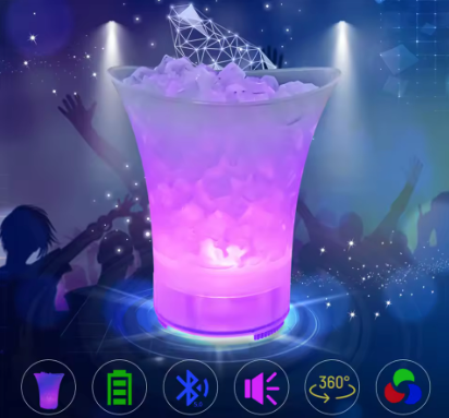 Balde de Gelo com Caixa de Som Bluetooth SOM-0230 – Gelo, Música e Iluminação em um Só Produto