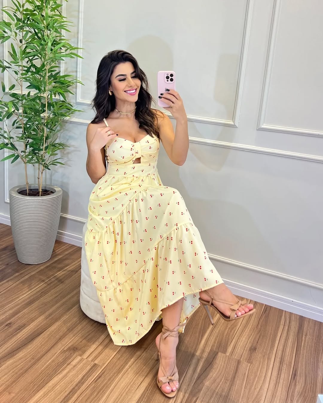 Vestido Bojo Midi Feminino - Amarelo