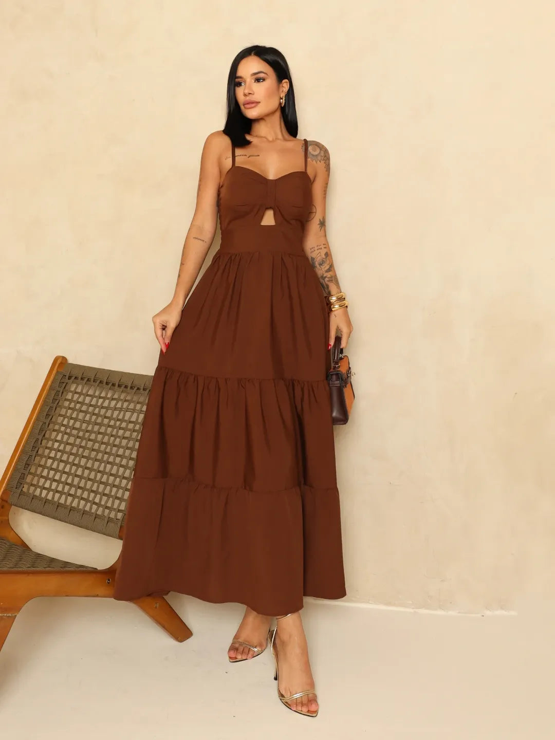 Vestido Bojo Midi Feminino - Marrom