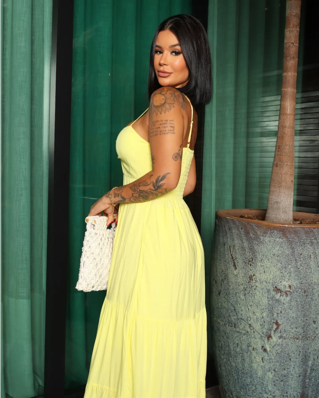 Vestido Bojo Midi Feminino - Amarelo