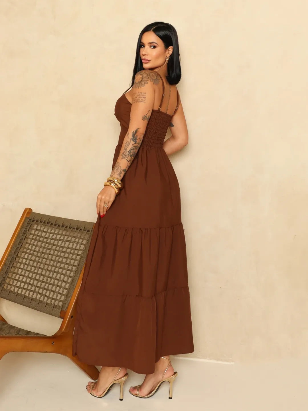 Vestido Bojo Midi Feminino - Marrom