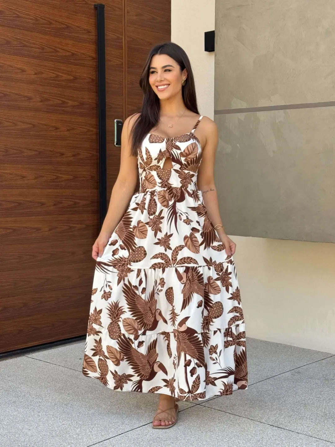 Vestido Bojo Midi Feminino - Marrom