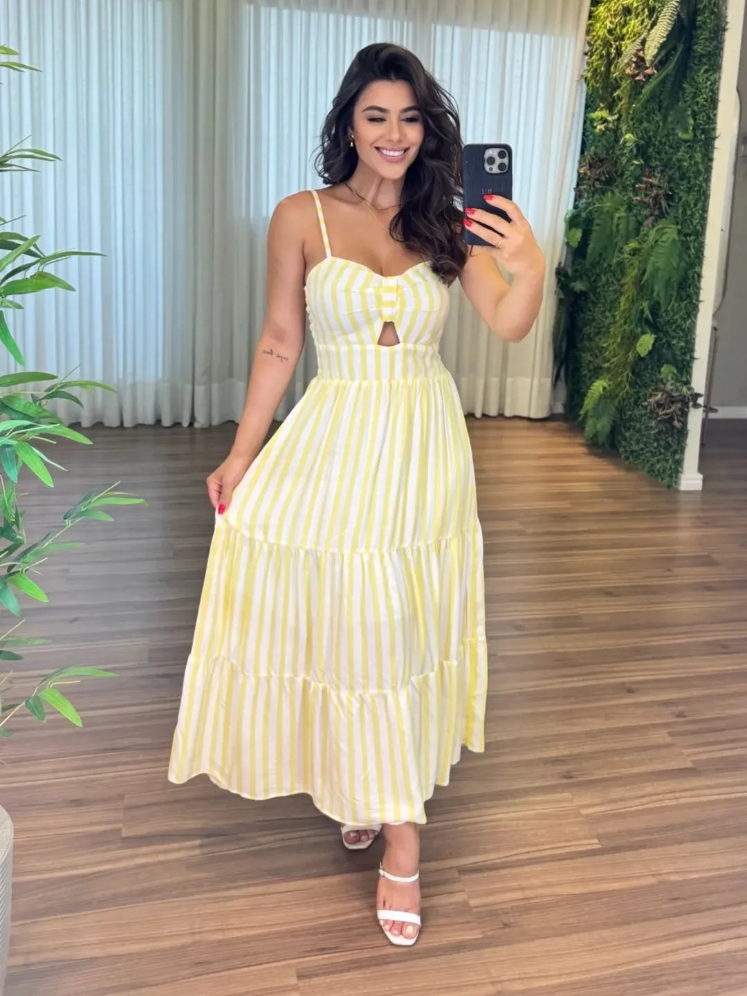 Vestido Bojo Midi Feminino - Amarelo