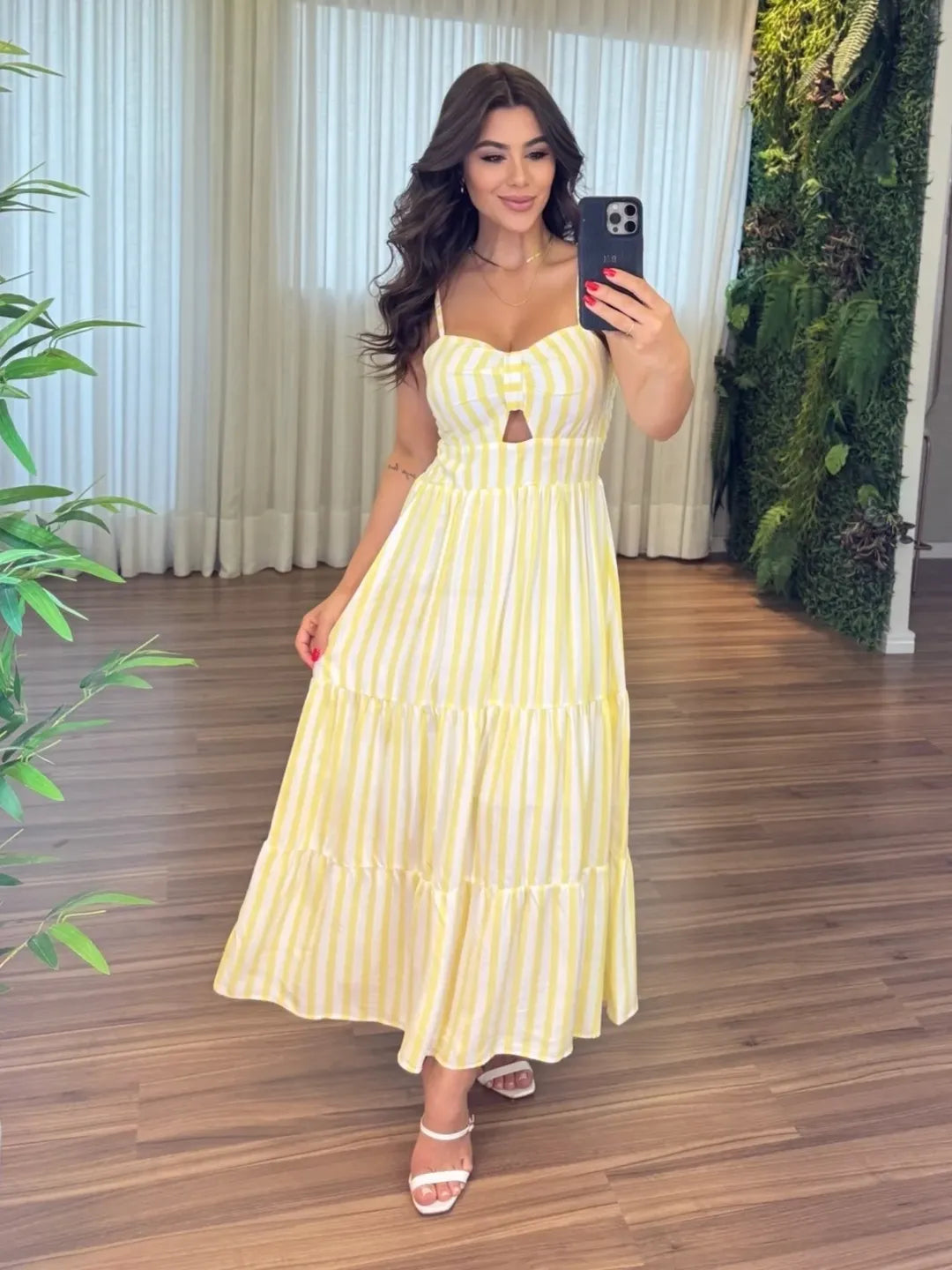 Vestido Bojo Midi Feminino - Amarelo
