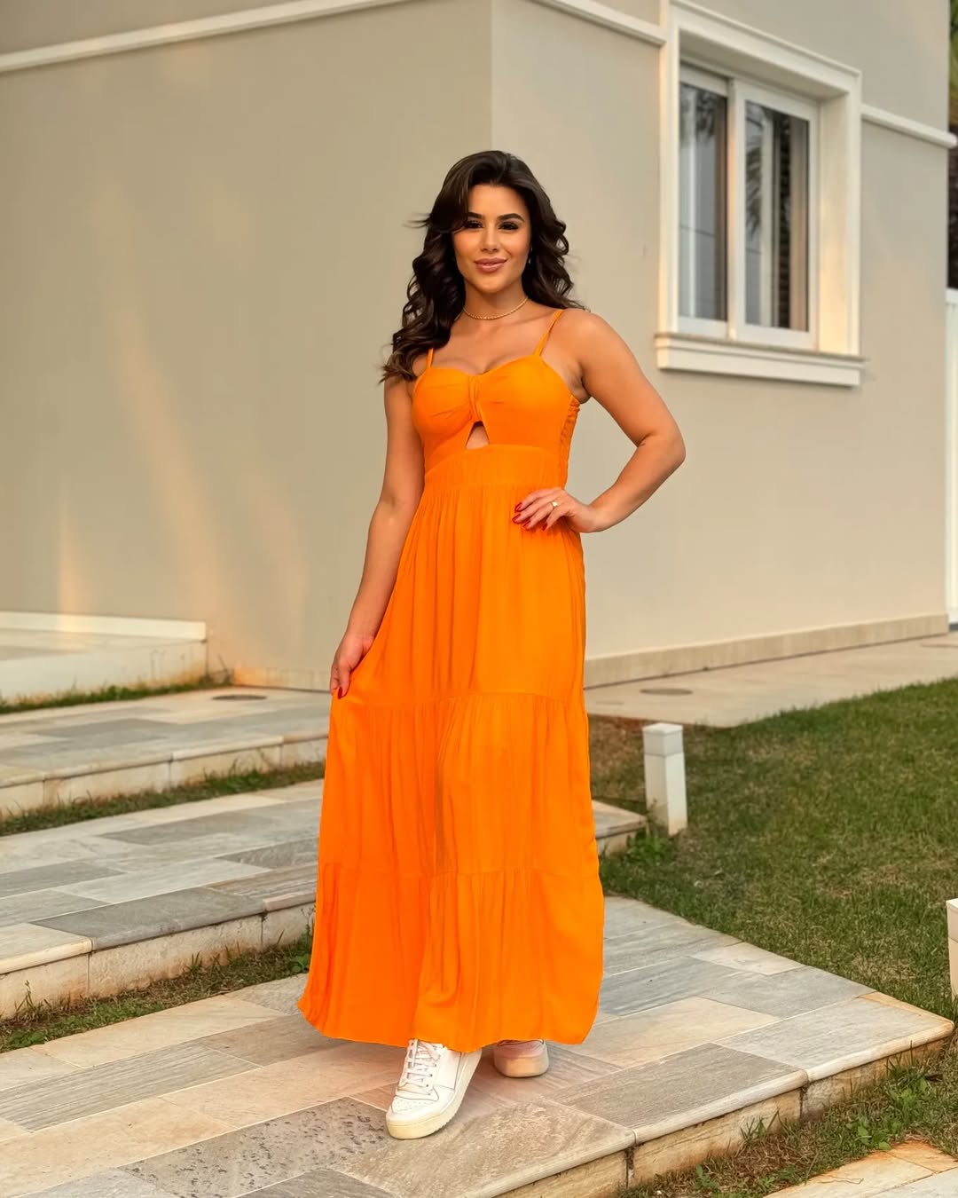 Vestido Bojo Midi Feminino - Laranja