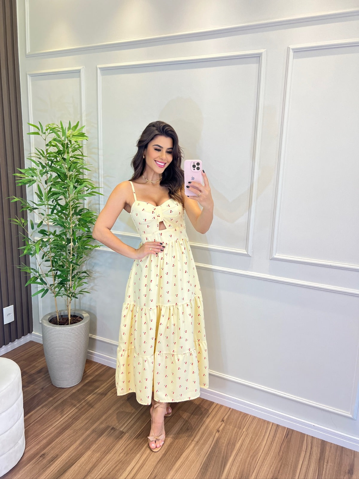 Vestido Mini Cereja Feminino - Amarelo