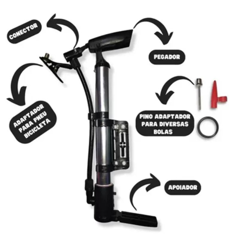 Bomba de Ar Portátil Manual Multifuncional – Leve, Prática e Sempre à Mão