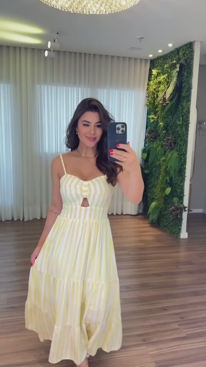 Vestido Bojo Midi Feminino - Amarelo