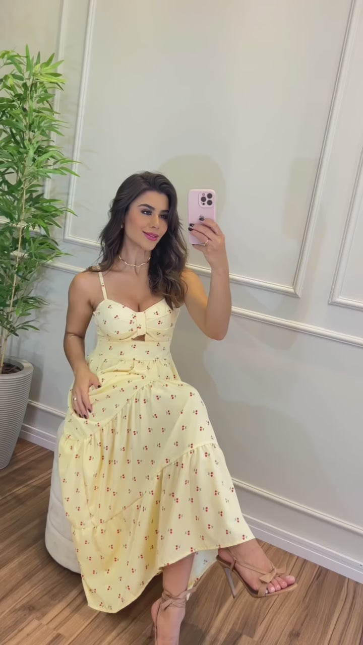 Vestido Bojo Midi Feminino - Amarelo