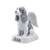Estátua memorial de pet com asas de anjo e nome