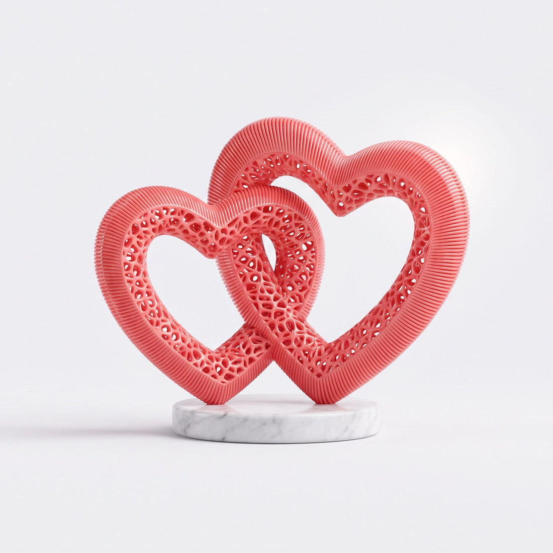 Presente personalizado em impressão 3D com corações entrelaçados | Rucca 3D