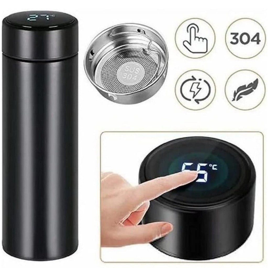 Garrafa Térmica LED com Termômetro 500ML Preto – Tecnologia e Estilo em Cada Gole