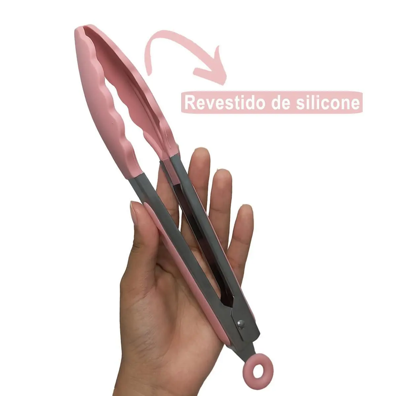 Conjunto Profissional de Utensílios de Cozinha com 12 Peças Antiaderente Rosa – Silicone e Cabo em Madeira