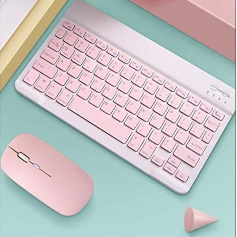 Kit Teclado + Mouse Sem Fio Bluetooth AN-030 Rosa – Estilo, Conectividade e Liberdade para Seu Dia a Dia
