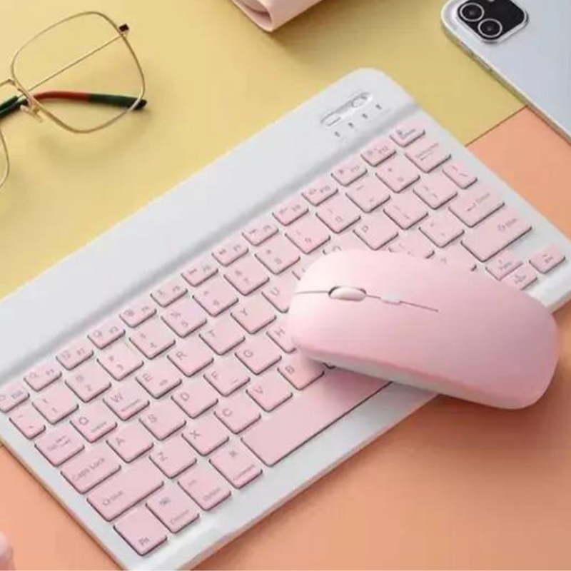 Kit Teclado + Mouse Sem Fio Bluetooth AN-030 Rosa – Estilo, Conectividade e Liberdade para Seu Dia a Dia