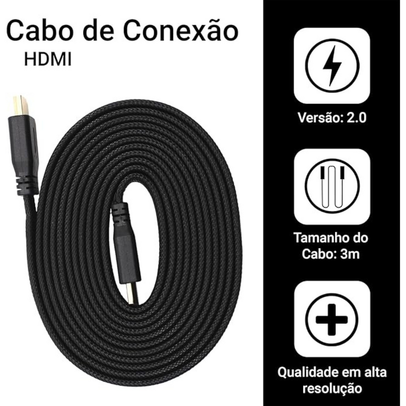 Cabo HDMI 2.0 4K 3D FullHD 3 Metros - YZTOP – Alta Definição em Cada Detalhe