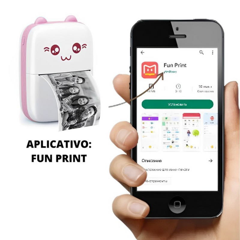 Mini Impressora Térmica Portátil Gatinho Rosa – Impressões Rápidas, Fofas e Sem Tinta