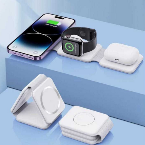 Carregador MagSafe Dobrável 3 em 1 Branco – Carregue com Estilo, Praticidade e Alta Performance