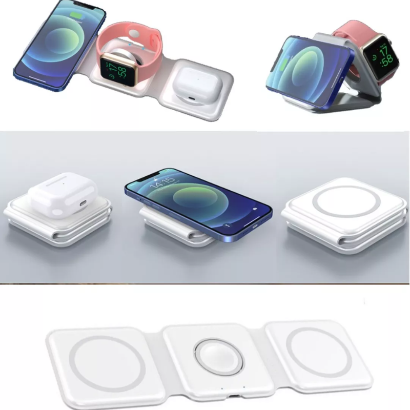 Carregador MagSafe Dobrável 3 em 1 Branco – Carregue com Estilo, Praticidade e Alta Performance