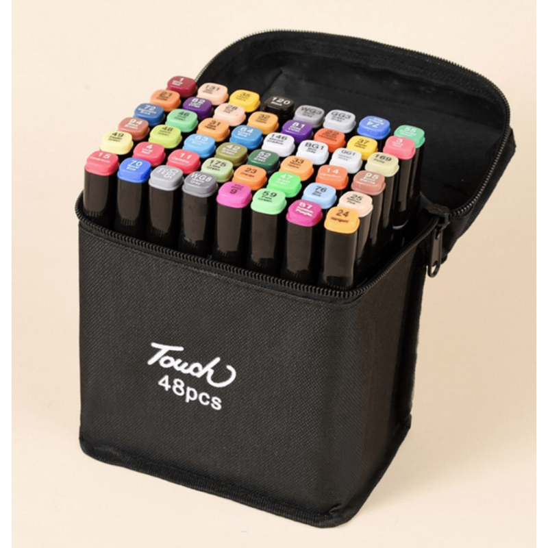 Kit Caneta Colorida Ponta Dupla com Estojo – 48 Cores para Criar Sem Limites