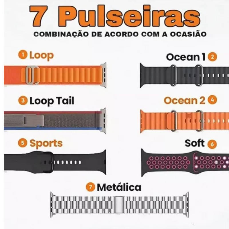 Smartwatch Ultra 9 – Tela Gigante 49mm + 7 Pulseiras Incríveis