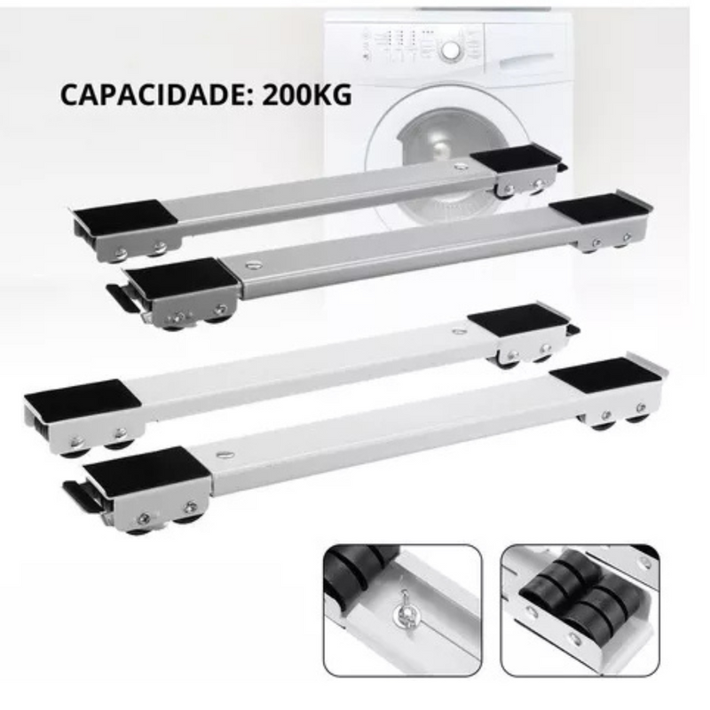 Base Suporte com Rodinhas para Geladeira e Máquina de Lavar – Ajustável, Reforçada e Prática