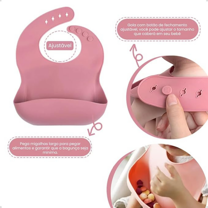Kit Introdução Alimentar Bebê 8 Peças – Silicone Premium Rosa Escuro ou Claro - Sortidos | Segurança, Praticidade e Muito Estilo na Primeira Refeição