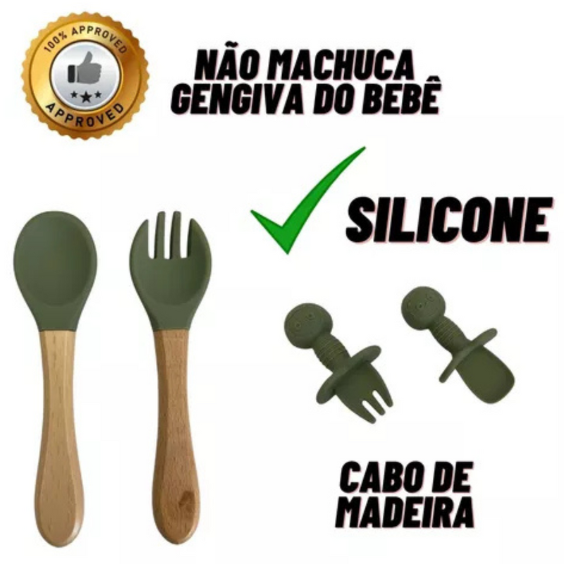 Kit Introdução Alimentar Bebê 8 Peças – Silicone Premium Verde Escuro | Segurança, Praticidade e Muito Estilo na Primeira Refeição