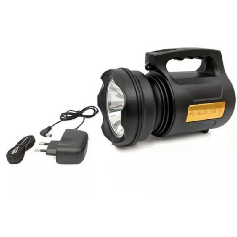 Lanterna LED Holofote Recarregável TD-6000A – Iluminação Profissional para Aventuras Extremas