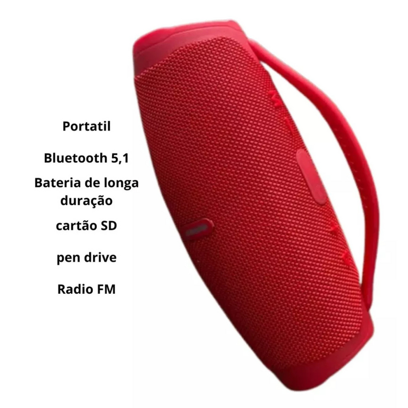 Caixa de Som Boom 3 Bluetooth Vermelho – Potência, Conectividade e Liberdade Musical