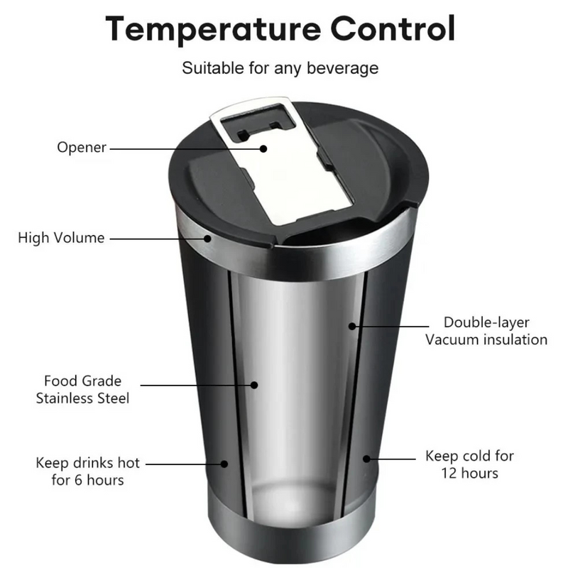 Copo Térmico Inox 473ml com Tampa e Abridor Azul – Estilo, Praticidade e Temperatura na Medida Certa