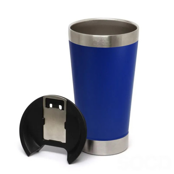 Copo Térmico Inox 473ml com Tampa e Abridor Azul – Estilo, Praticidade e Temperatura na Medida Certa