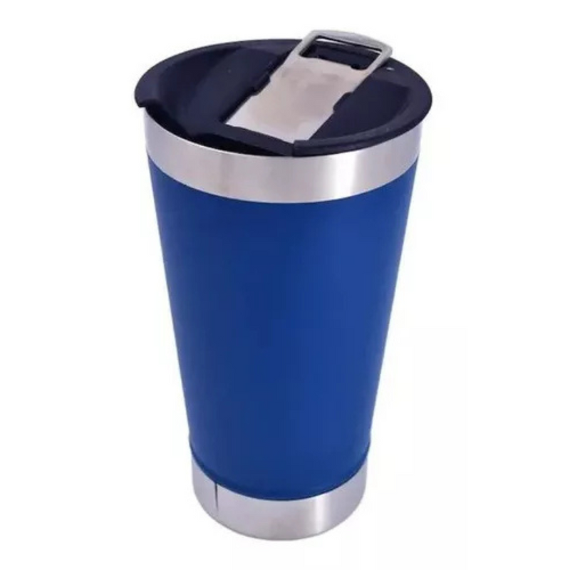 Copo Térmico Inox 473ml com Tampa e Abridor Azul – Estilo, Praticidade e Temperatura na Medida Certa