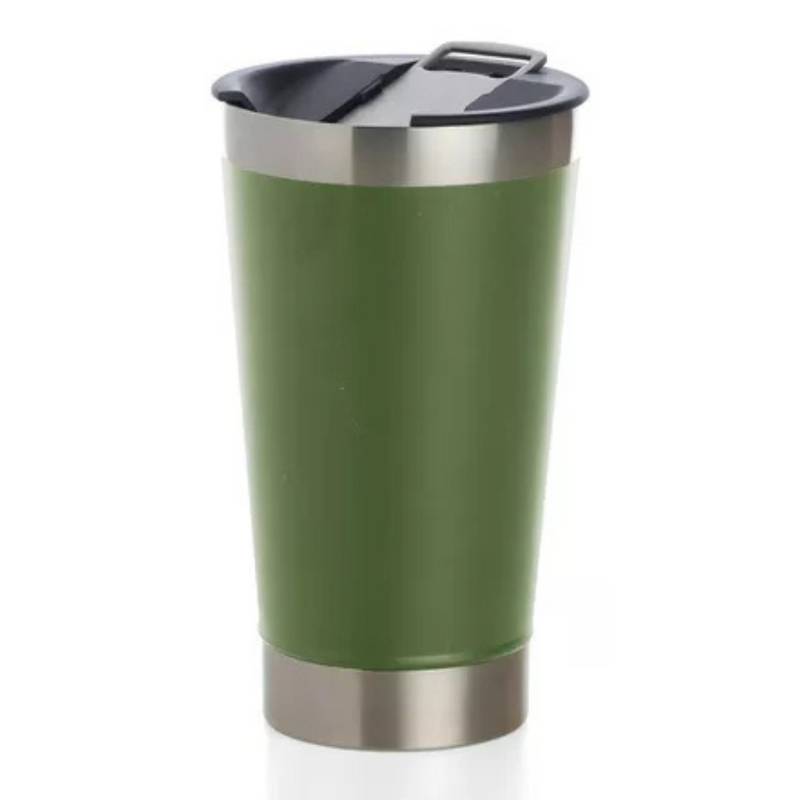Copo Térmico Inox 473ml com Tampa e Abridor Verde Militar – Estilo, Praticidade e Temperatura na Medida Certa