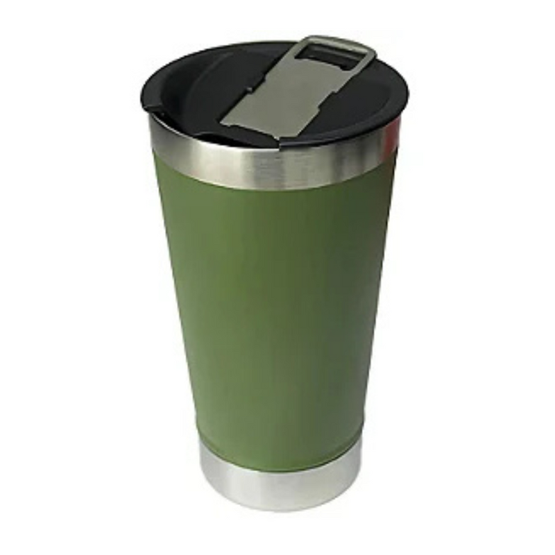 Copo Térmico Inox 473ml com Tampa e Abridor Verde Militar – Estilo, Praticidade e Temperatura na Medida Certa