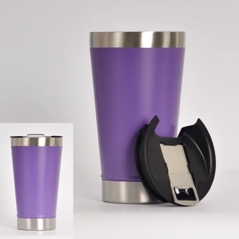 Copo Térmico Inox 473ml com Tampa e Abridor Violeta – Estilo, Praticidade e Temperatura na Medida Certa