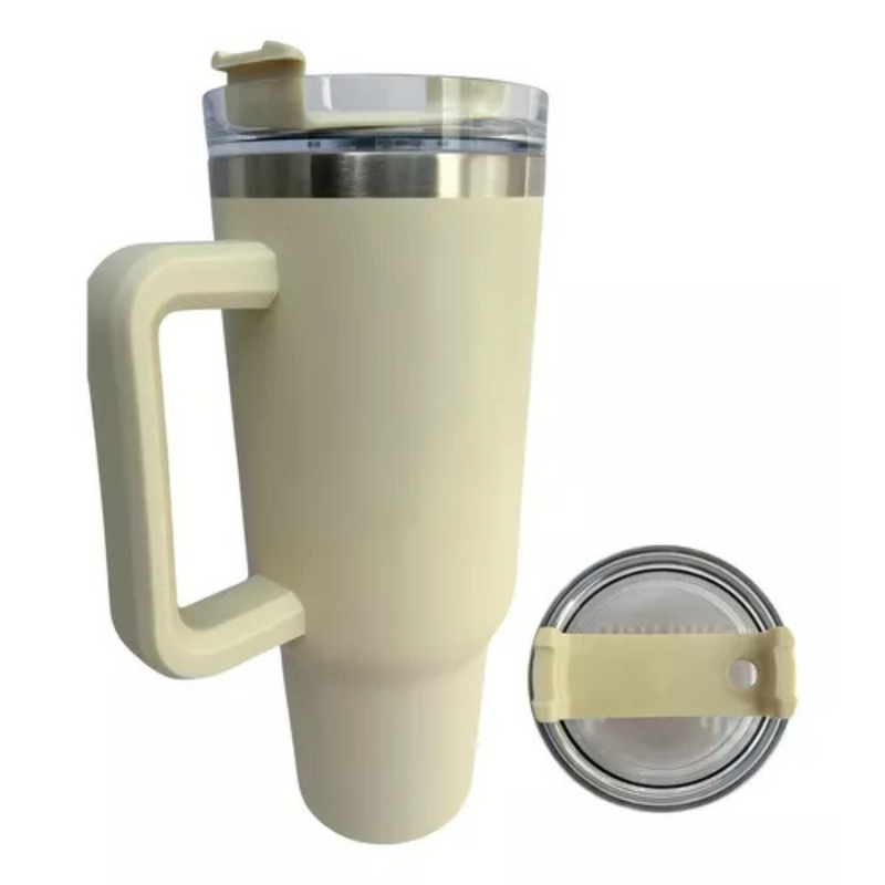 Copo Térmico Quencher 1200ml com Alça e Canudo Bege – Bebidas Sempre na Temperatura Perfeita, Onde Você Estiver