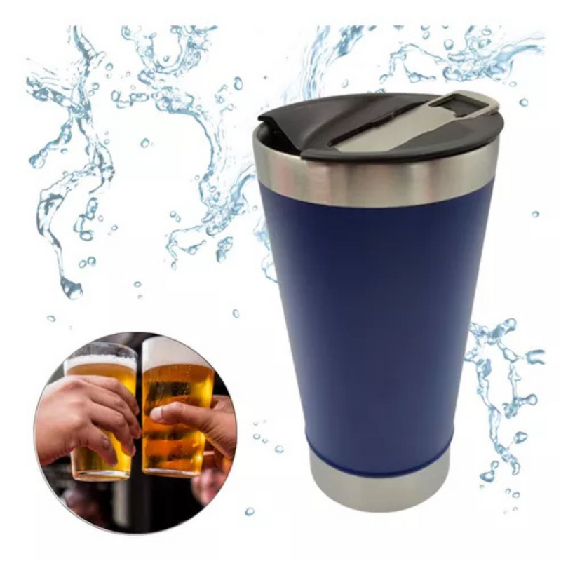 Copo Térmico Inox 473ml com Tampa e Abridor Azul Escuro – Estilo, Praticidade e Temperatura na Medida Certa
