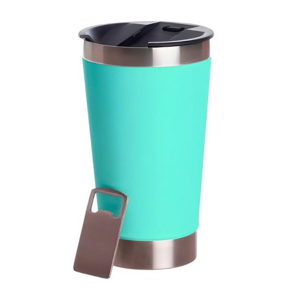 Copo Térmico Inox 473ml com Tampa e Abridor Verde Água – Estilo, Praticidade e Temperatura na Medida Certa