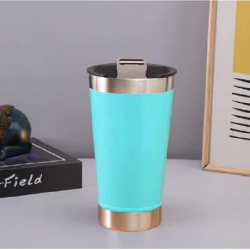 Copo Térmico Inox 473ml com Tampa e Abridor Verde Água – Estilo, Praticidade e Temperatura na Medida Certa