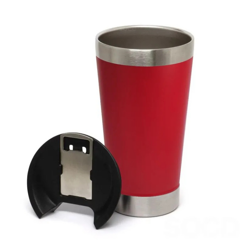 Copo Térmico Inox 473ml com Tampa e Abridor Vermelho – Estilo, Praticidade e Temperatura na Medida Certa