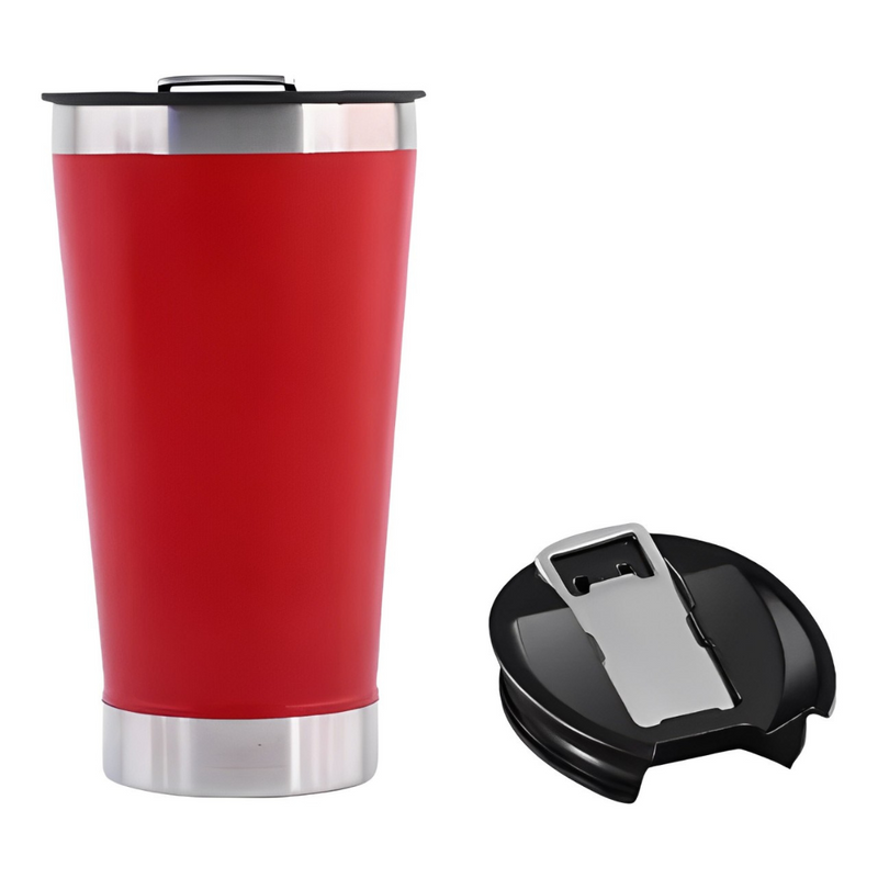 Copo Térmico Inox 473ml com Tampa e Abridor Vermelho – Estilo, Praticidade e Temperatura na Medida Certa