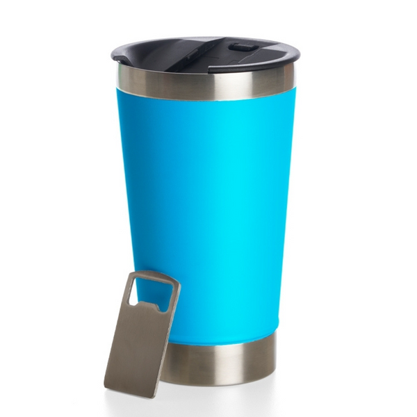 Copo Térmico Inox 473ml com Tampa e Abridor Azul Claro – Estilo, Praticidade e Temperatura na Medida Certa