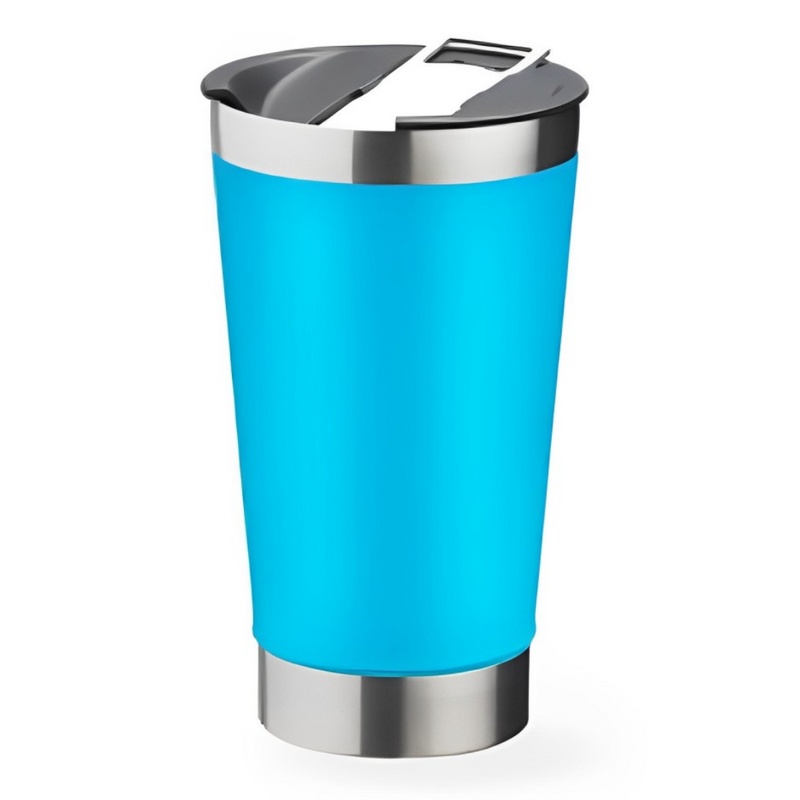 Copo Térmico Inox 473ml com Tampa e Abridor Azul Claro – Estilo, Praticidade e Temperatura na Medida Certa