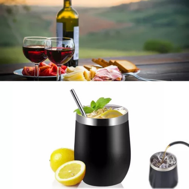 Copo Cuia Térmico Inox com Tampa Antivazamento 360ml – Preto